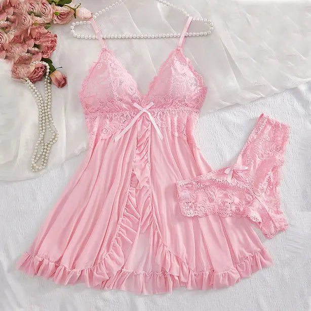 2-Piece Plus Size Triangle Panty Set Women's Night Dress Sensual Female Lingerie Curve Nightdress Transparent Underwear Briefs - Chrissy's Eye