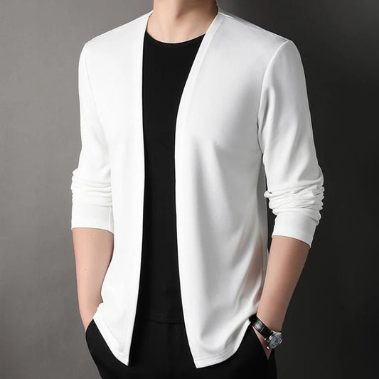 New Slim Fit Cardigan for Men, Thin Spring and Autumn Outerwear, Long Sleeve Casual Trendy Versatile Pure Color Slim Fit Autumn - Chrissy's Eye