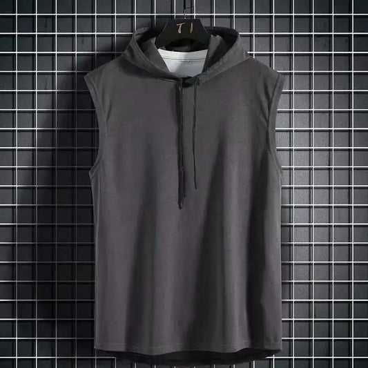 M-3XL Men's Tank Tops Vest Sleeveless Tees Hooded Male T Shirt Gym Exercise Sports Golf Shirt Korean Style Casual Solid Color - Chrissy's Eye