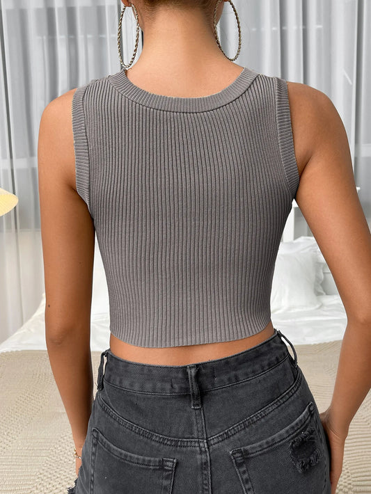 Women's Ribbed Knitted Tank Top, Halter Crop Tops, Sleeveless - Chrissy's Eye