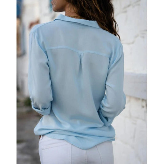 Autumn Shirt Women's Polo Collar Office Lady blouse Vintage Shirt Loose Button Up Down Shirts Fashion Tops - Chrissy's Eye