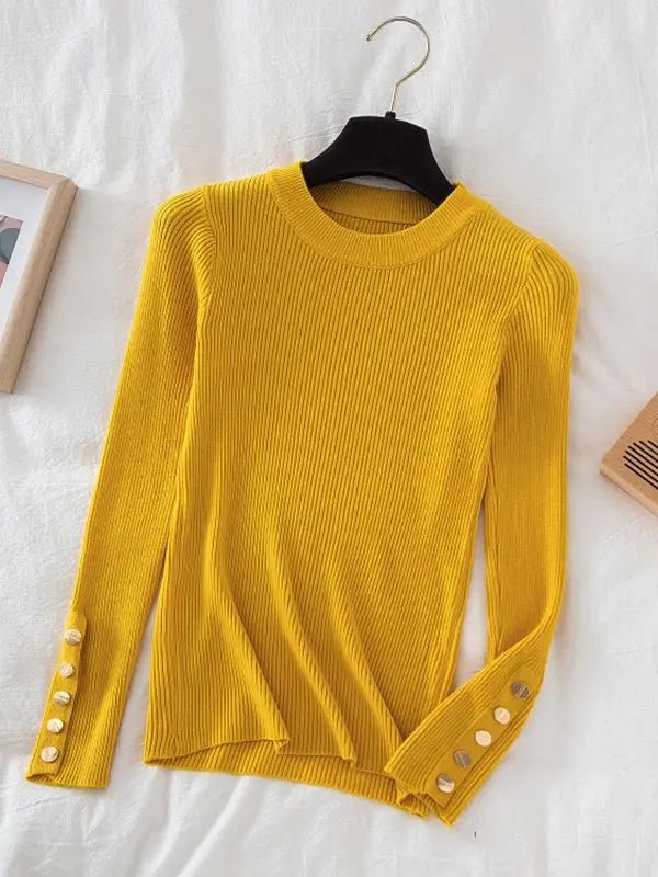 2025 women thick sweater pullovers khaki casual autumn winter button o-neck chic sweater female slim knit top soft jumper tops - Chrissy's Eye
