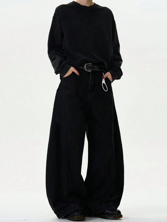 High Streets Spring Summer Men's Jeans American Baggy Wide Leg Curved Knife Denim Pants Loose Solid Color Male Trendy Trousers - Chrissy's Eye