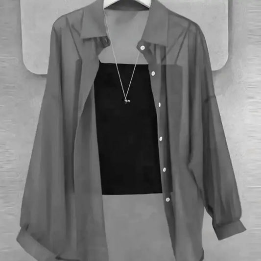 New Women's Shirt | Lightweight Breathable, Solid Color, Straight Button Placket, Lapel, Long-Sleeve, Outerwear & Sun-Protective - Chrissy's Eye
