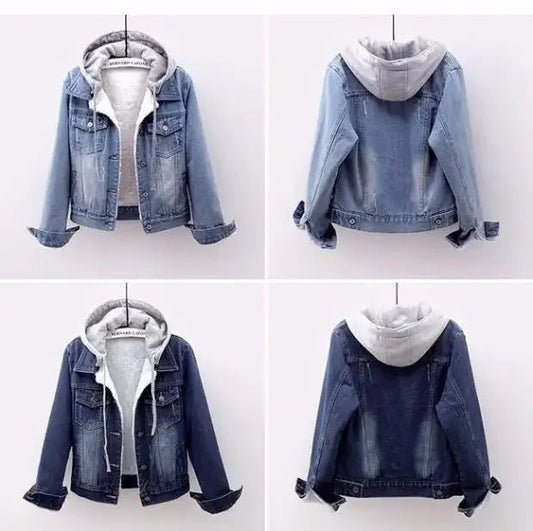Trendy Hooded Denim Jacket Women Short Loose Long Sleeve Spring Casual Korean Style Jacke Top Fashion Outerwear - Chrissy's Eye