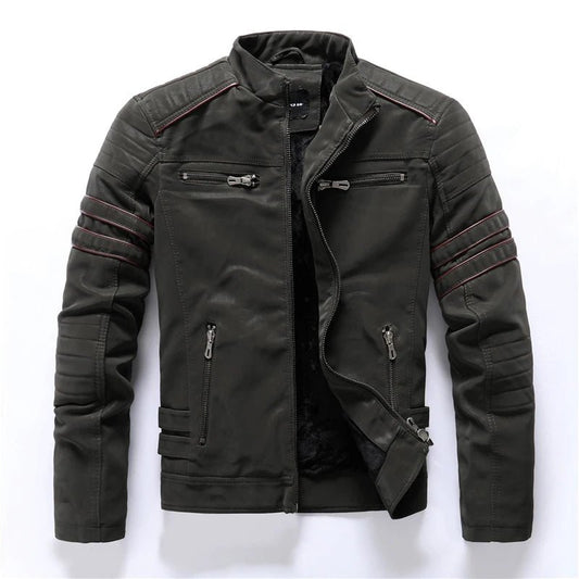 Men's Motorcycle Jacket Inner Fleece PU Coat Faux Leather Jacket - Chrissy's Eye