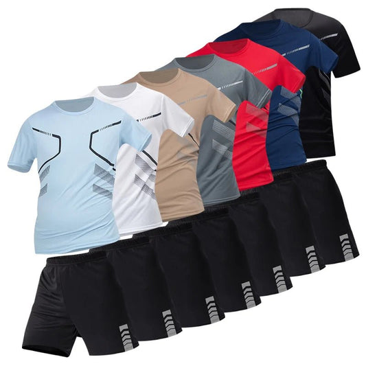 2/4/6 Pcs Plus Size Men's Quick-drying Short-sleeved Shorts Suit Men's Leisure Sports Running Fitness T-shirt Joker Shorts Teen - Chrissy's Eye
