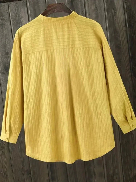 Plus Size Women's Cotton Long Sleeve Loose Casual V-neck Blouse - Chrissy's Eye