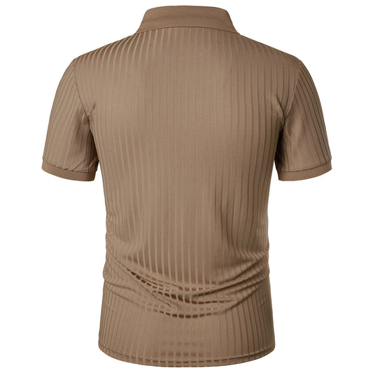 Men's running sports fitness wear summer high stretch vertical short-sleeved POLO shirt slim knit base shirt - Chrissy's Eye