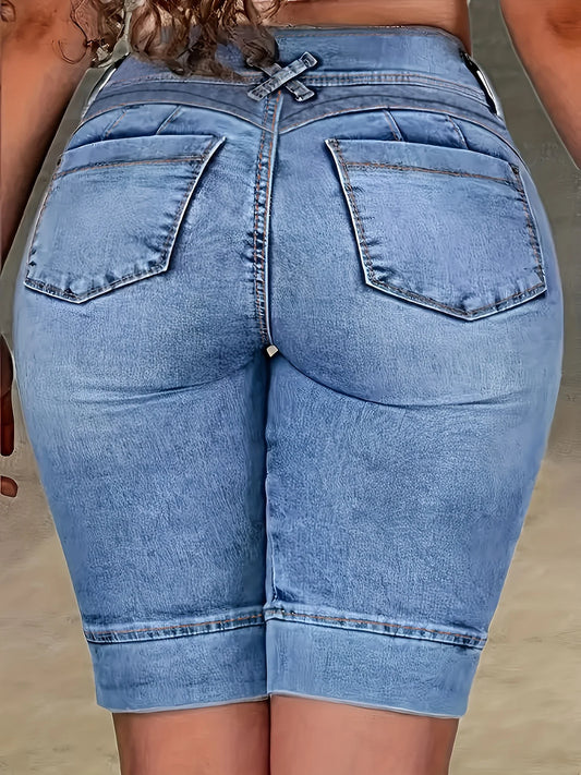 Ladies' Blue Double-Buckle Waist Slim Fit Jeans - Chrissy's Eye
