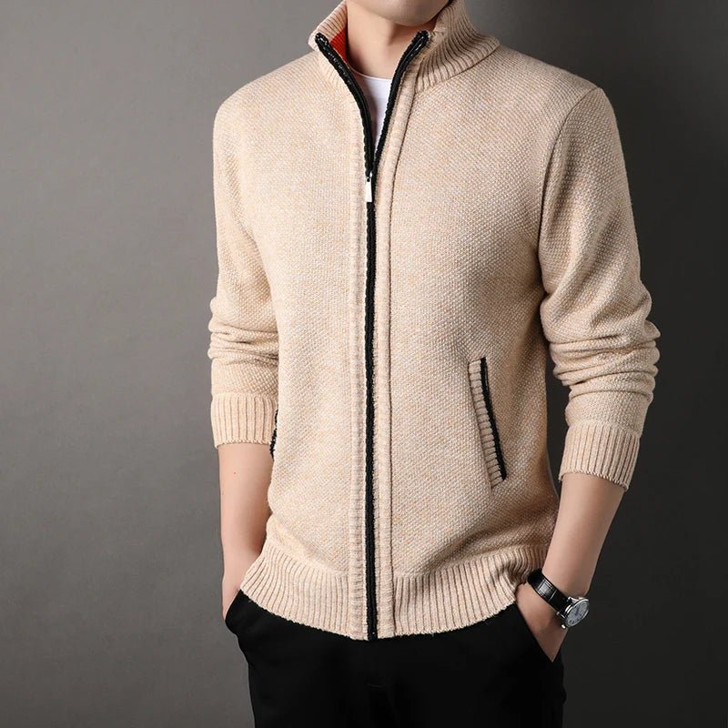 Men's Stand-up Collar Knit Sweater Autumn Winter New Cardigan Tops Korean Slim Solid Color Sweatercoat Jacket - Chrissy's Eye