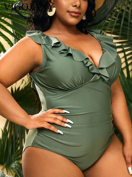 VigoJany 2026 Verge Strapped Plus Size Swimwear Women V Neck Beach One Piece Swimsuit Backless Summer Big Bathing Suit Beachwear - Chrissy's Eye