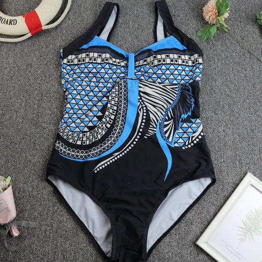 2024 Vintage One Piece Swimsuit Women Swimwear Tummy Control Monokini Sexy Bodysuit Print BathingSuit Female Beachwear Plus Size - Chrissy's Eye