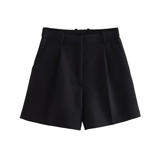 Women's Side Pockets Front Darts Bermuda Shorts Vintage High Waist Zipper Fly - Chrissy's Eye