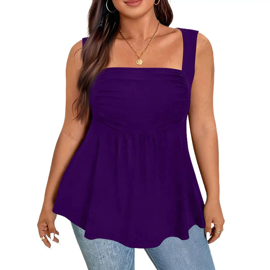 Plus Size Women's Clothing Elegant French Square Neck Sleeveless Top Summer Casual and Stylish Tank Top Female Sleeveless Blouse - Chrissy's Eye