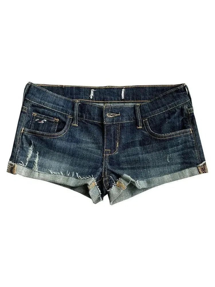 Summer New Female Fashion Hot Girl Street Casual Hip Wrap Sexy Mini Shorts Women's Low Rise Elastic Tight Curled Denim Shorts - Chrissy's Eye