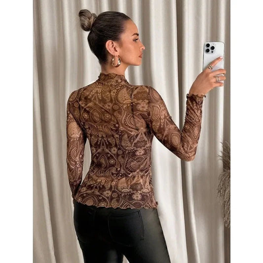 2025 New Arrival Sexy Tight Autumn Women's Top Small Stand Collar Long Sleeve Fashion Leopard Printed Tight Girly Style Top - Chrissy's Eye
