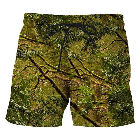 Men's 3D Camouflage Tree Leaves Printed Swim Trunks Board Shorts Polyester Beachwear - Chrissy's Eye