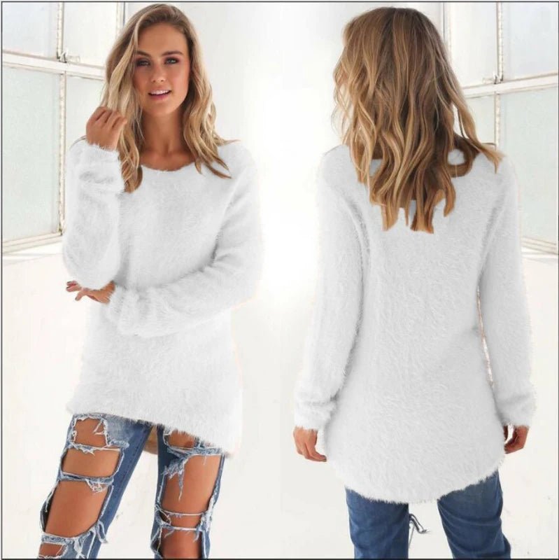 Women's Warm Sweaters Solid Color O Neck Loose Knitted Pullover Long Sweater Casual Blouse Lady Hipster Comfortable Clothing - Chrissy's Eye