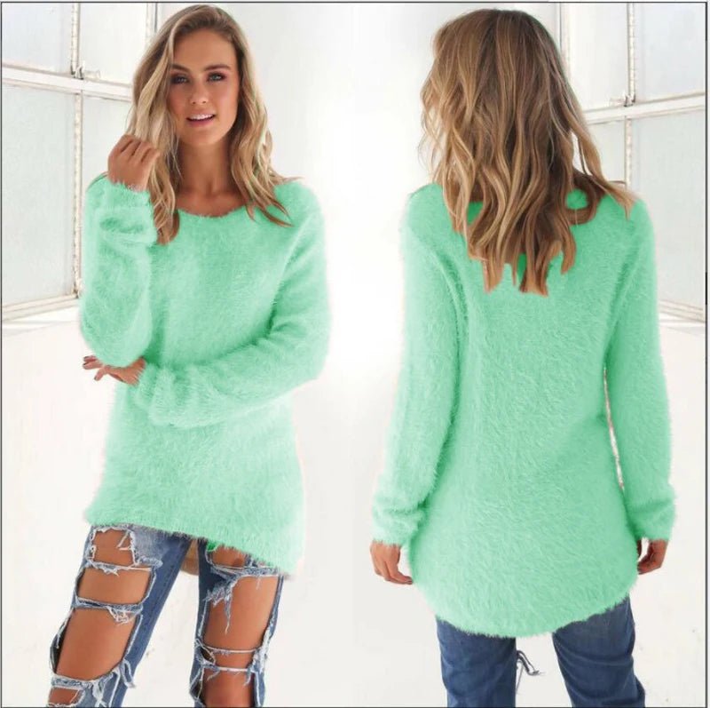 Women's Warm Sweaters Solid Color O Neck Loose Knitted Pullover Long Sweater Casual Blouse Lady Hipster Comfortable Clothing - Chrissy's Eye