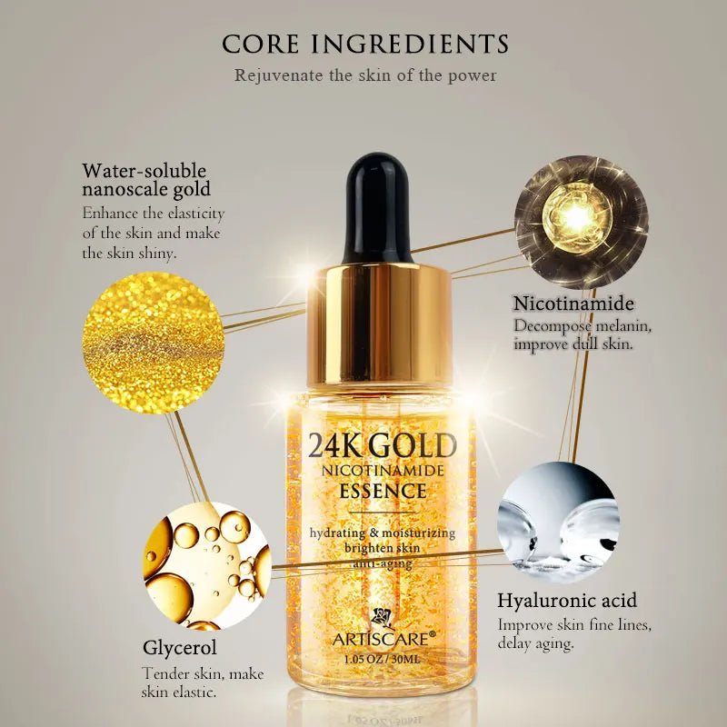 ARTISCARE Gold Niacinamide Face Essence 30mL for Dry Skin Moisturizing Hyaluronic Acid Serum - Chrissy's Eye