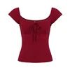 Women Square Neck Slim Fit Short Sleeve Top Cute Solid Color Tie Front T Shirt - Chrissy's Eye