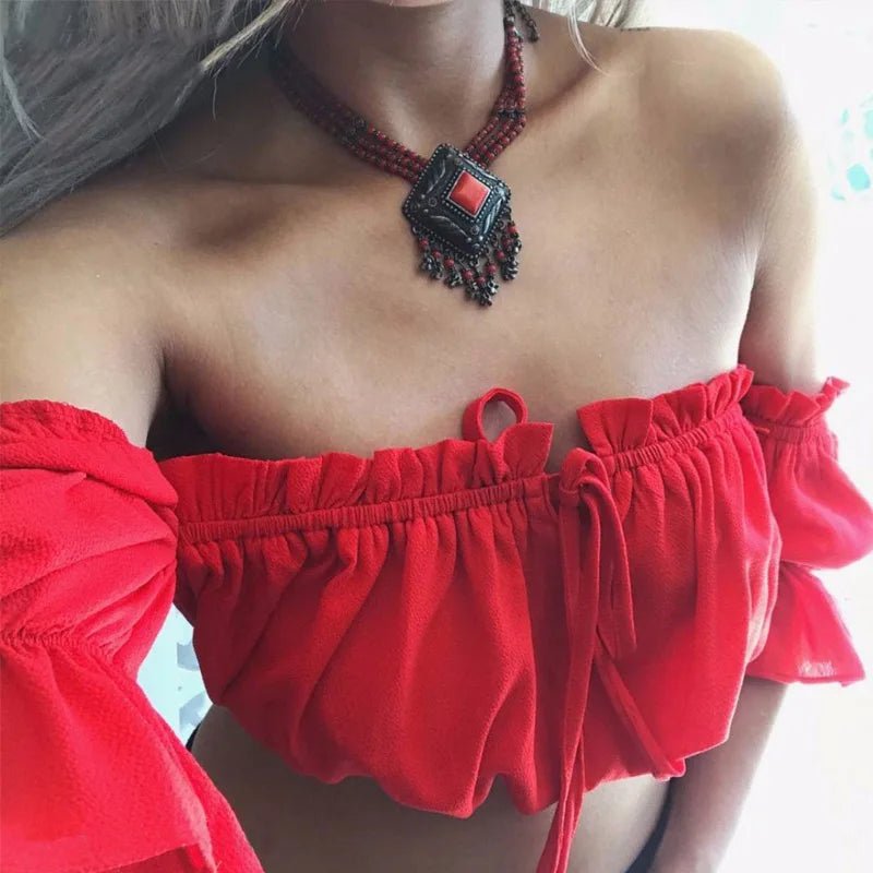 women's summer lantern sleeve sexy strapless croptop - Chrissy's Eye