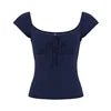 Women Square Neck Slim Fit Short Sleeve Top Cute Solid Color Tie Front T Shirt - Chrissy's Eye