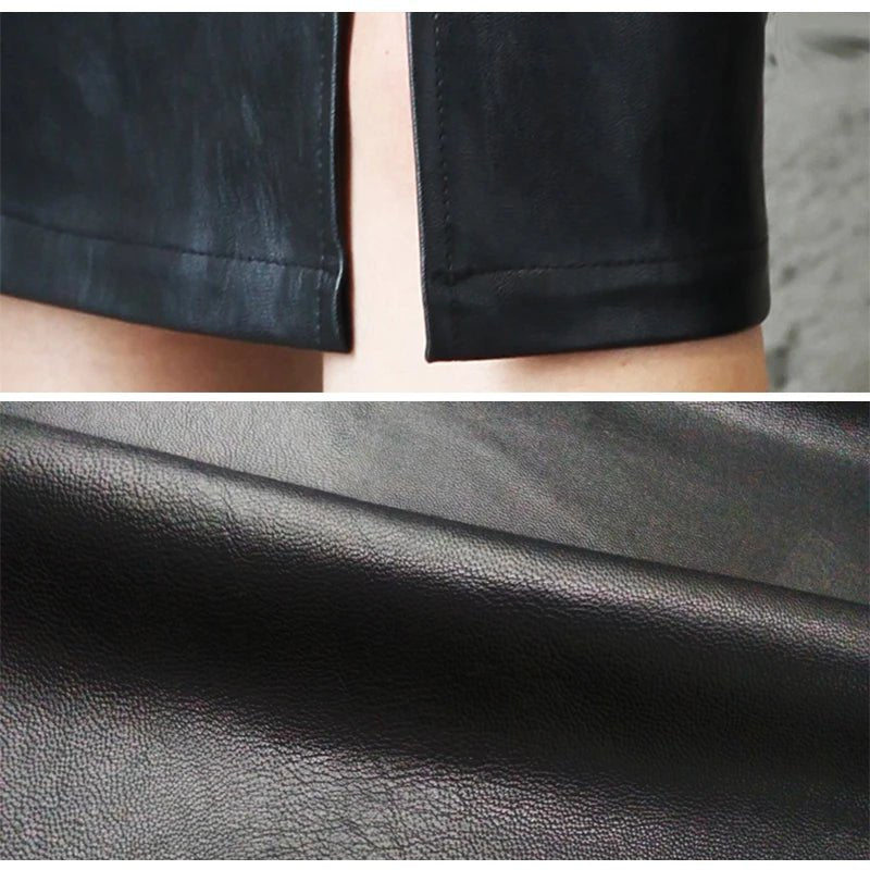 Women PU Leather Midi Skirt Autumn Winter Ladies Package Hip Front or Back Slit Pencil Skirt - Chrissy's Eye