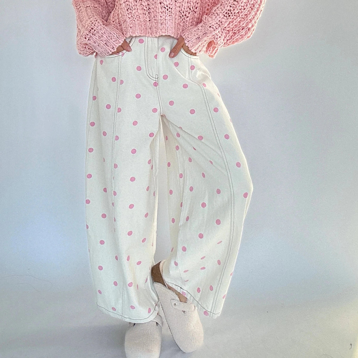 Fashion Women Barrel Jeans Dot Print Loose Denim Pants Spring Casual Baggy Trousers Fashion Wide-Leg Pants - Chrissy's Eye
