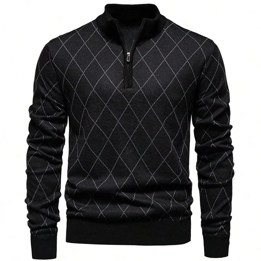 Mens Fashion Sweater Half Zip Collar Knit Pullover Casual Sport Golf Sweaters American Size Male Autumn Winter Clothes - Chrissy's Eye