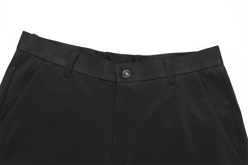 Men's Suit Pants Stretch Smart Casual Trousers Pocket Solid Color Straight Wearable Full Length Home Work Black Dress Pants - Chrissy's Eye