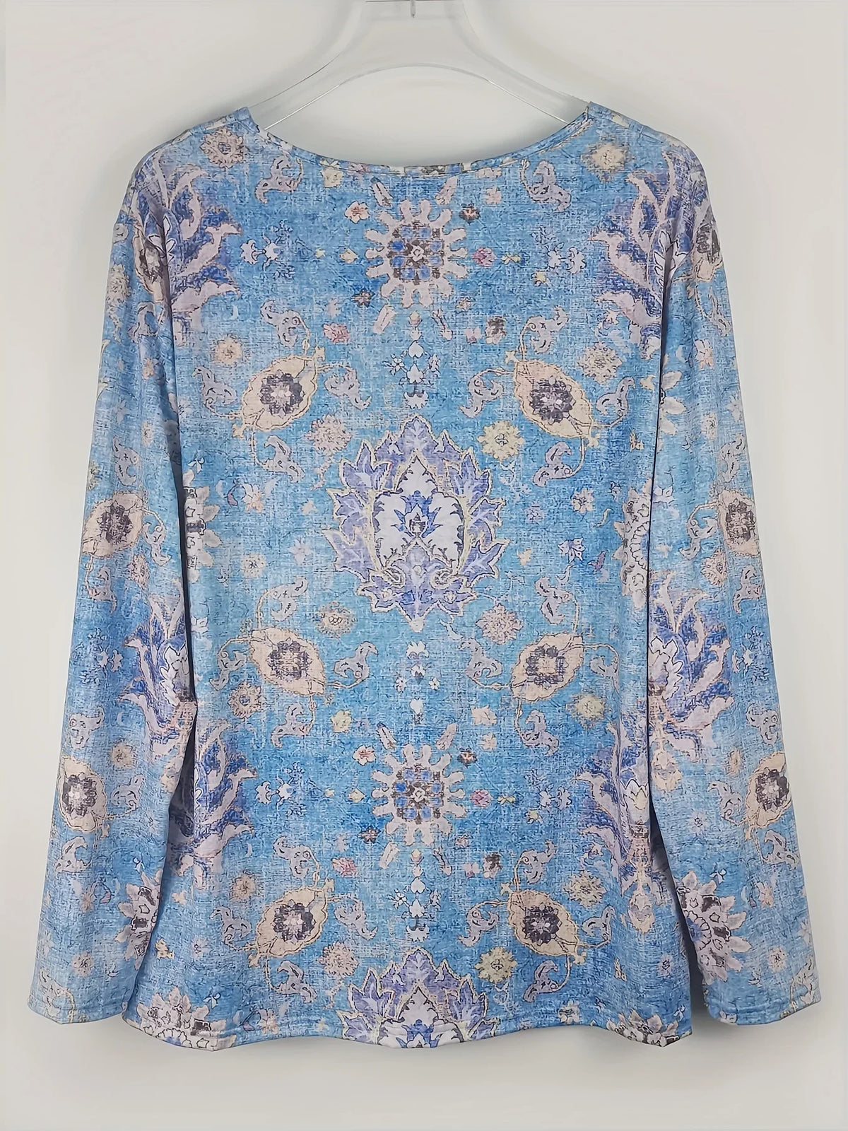 Plus Size Boho Top Women's Plus Floral Print Long Sleeve T-Shirt Casual V Neck Slight Stretch Top Clothing - Chrissy's Eye