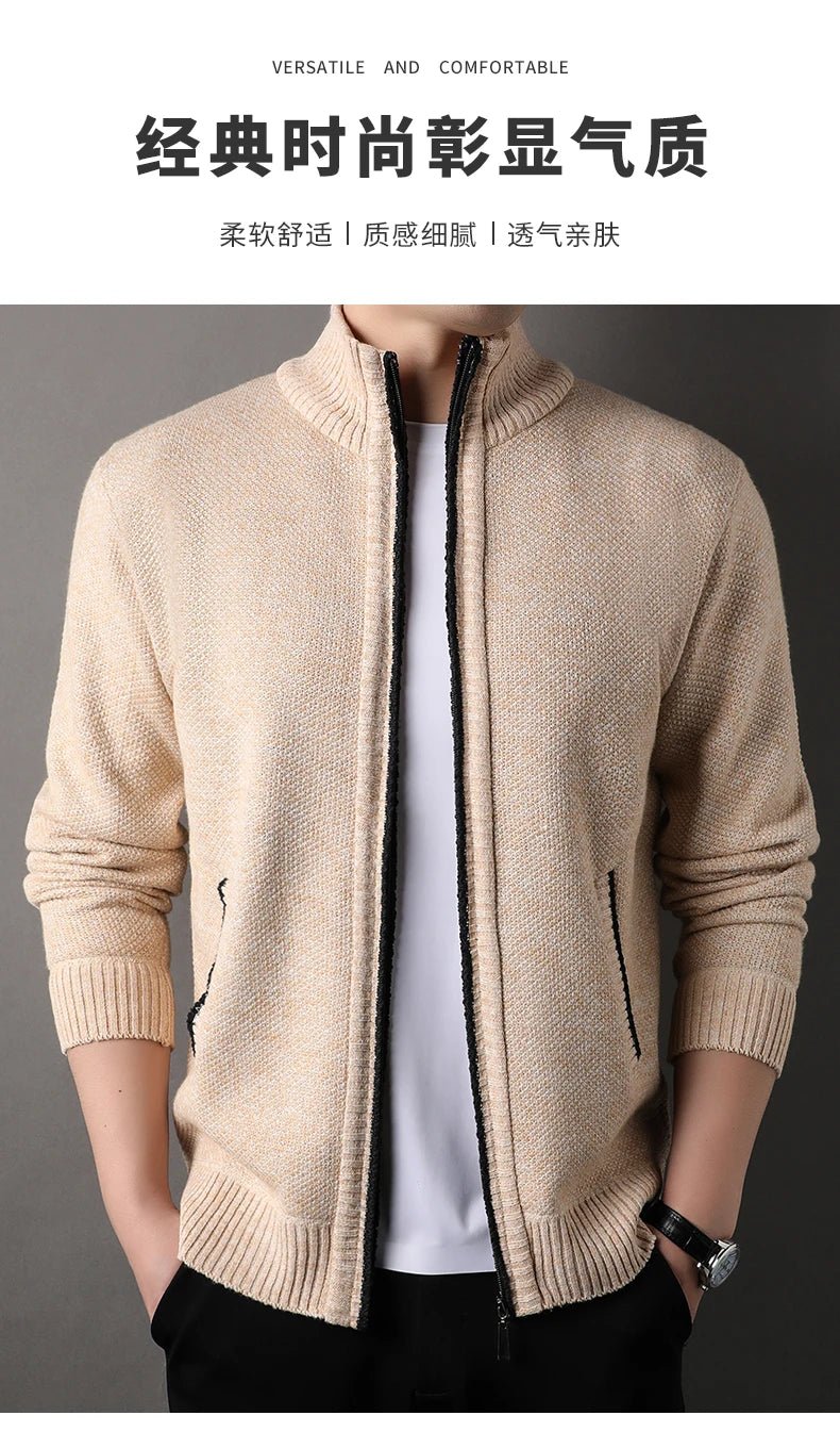 Men's Stand-up Collar Knit Sweater Autumn Winter New Cardigan Tops Korean Slim Solid Color Sweatercoat Jacket - Chrissy's Eye
