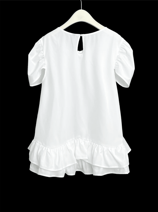 Plus size women's spring & summer simple fairy style puff sleeves, double hem round neck solid color versatile basic elegant top - Chrissy's Eye