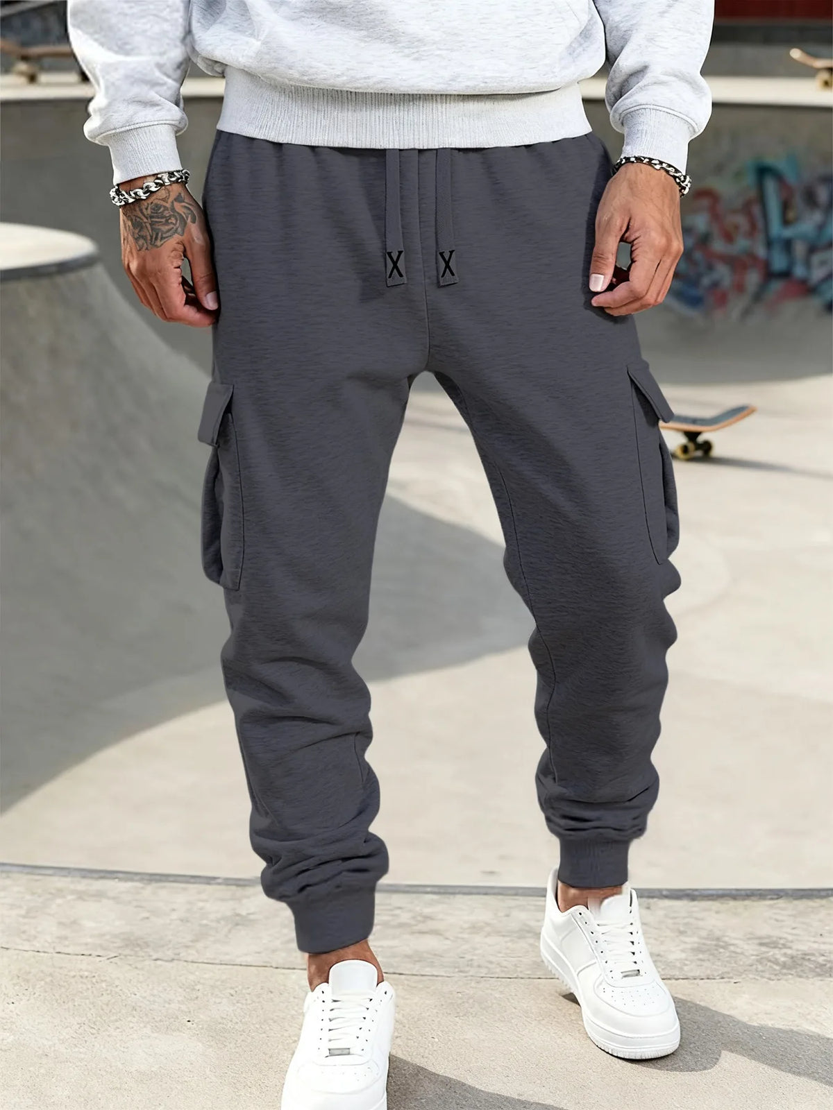 Mens Casual Pants Spring Autumn Sweatpants Drawstring Solid Color Workout Long Pants Fashion Gym Trousers with Pockets - Chrissy's Eye