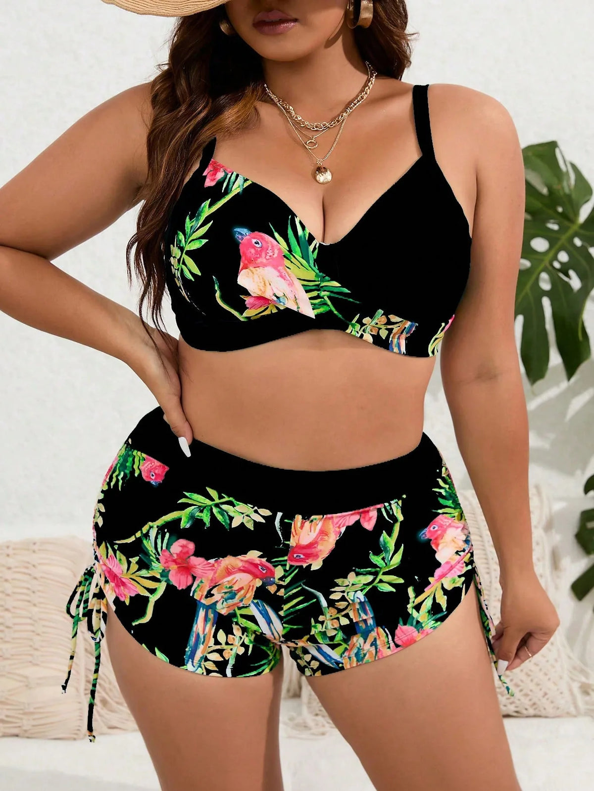 VigoJany 2026 Patchwork Strapped 2 Piece Plus Size Bikini Women High Waist Push UP Swimsuit Brazilian Beach Chubby Bathing Suit - Chrissy's Eye