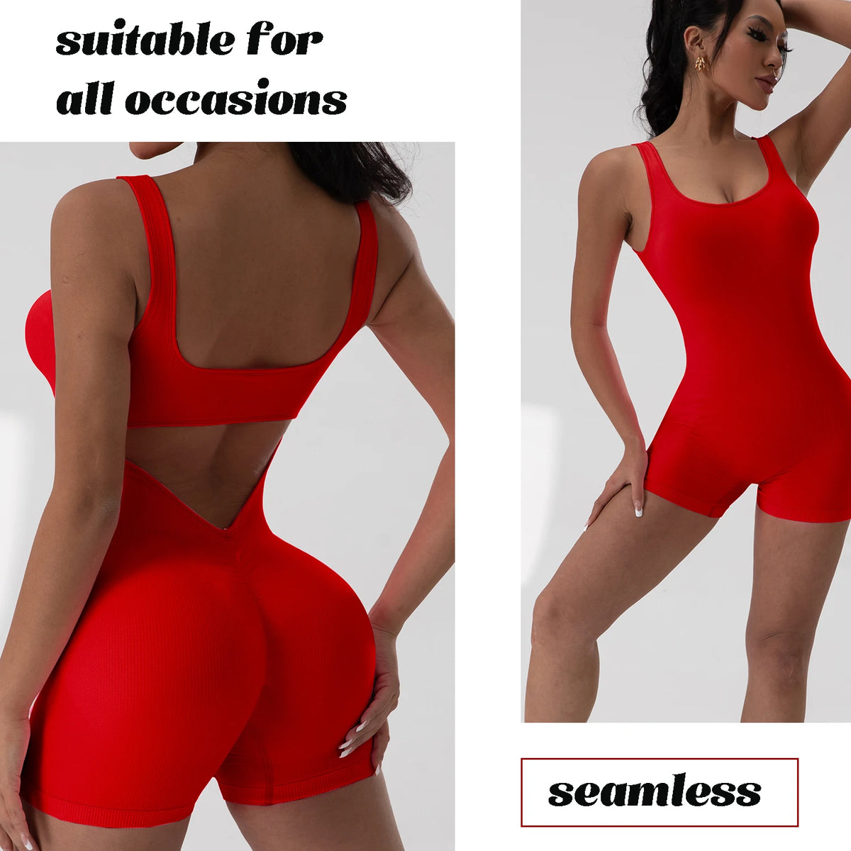 Tummy Control Backless Yoga Suit U Neck Sleeveless Sports Seamless Jumpsuit Threaded Stretch Women Bodysuit Without Bust Pads - Chrissy's Eye