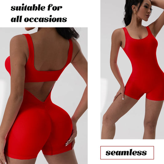 Tummy Control Backless Yoga Suit U Neck Sleeveless Sports Seamless Jumpsuit Threaded Stretch Women Bodysuit Without Bust Pads - Chrissy's Eye
