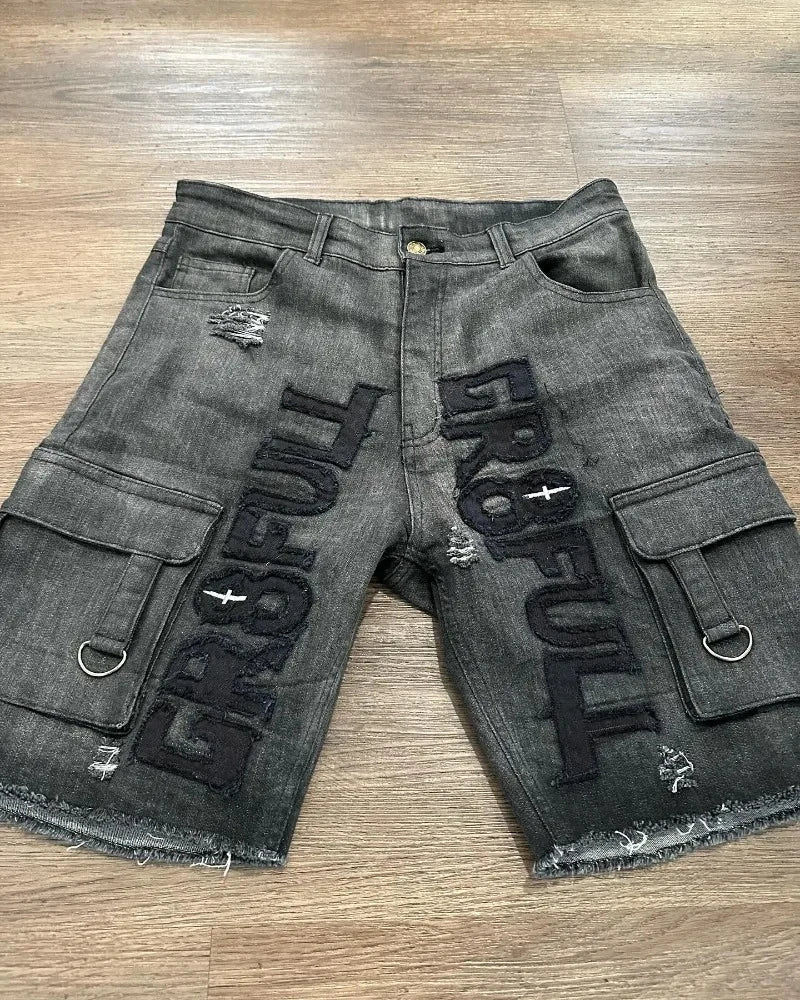 Embroidered Baggy Denim Shorts - Chrissy's Eye
