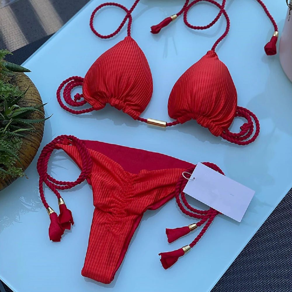 Adjustable Bandage Bikini Set 2023 Swimwear Swimsuit Woman Sexy Bathing Suits Solid Bikinis Triangle Female Summer Beachwear - Chrissy's Eye
