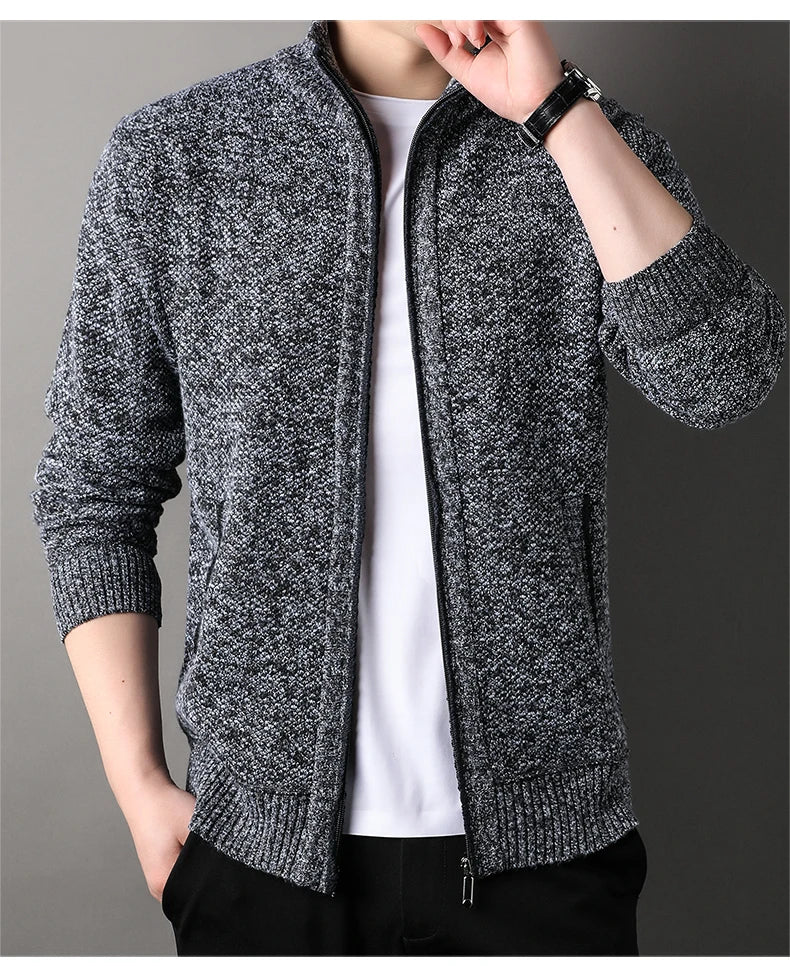 Men's Stand-up Collar Knit Sweater Autumn Winter New Cardigan Tops Korean Slim Solid Color Sweatercoat Jacket - Chrissy's Eye