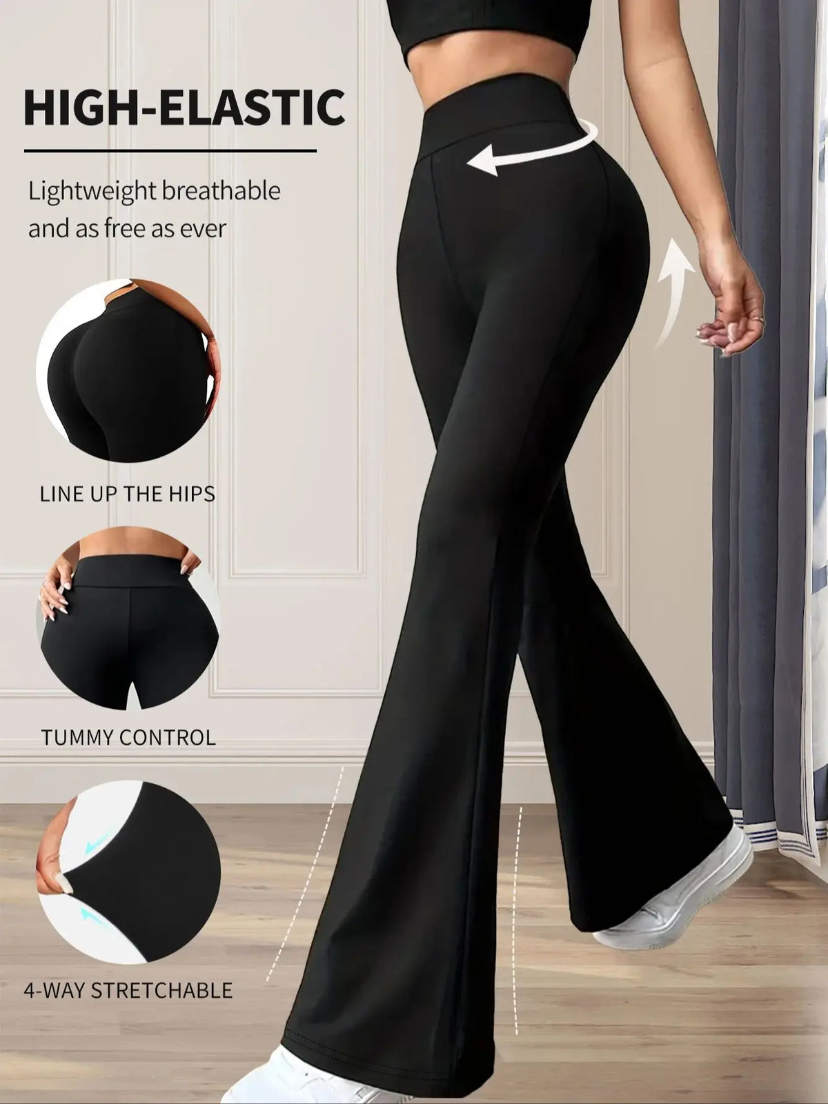 Women's spring and summer high waisted tight fitting flared pants, slim leg long black pants, thin wide leg pants for slim women - Chrissy's Eye