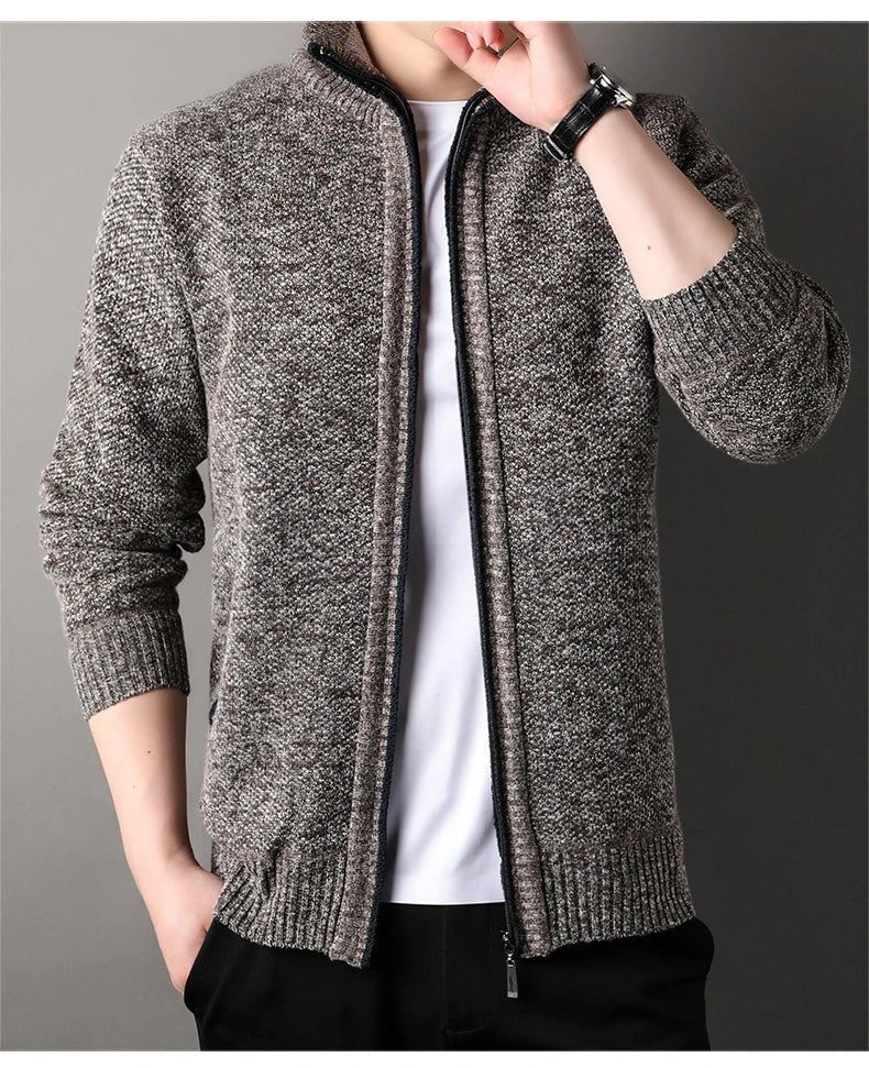 Men's Stand-up Collar Knit Sweater Autumn Winter New Cardigan Tops Korean Slim Solid Color Sweatercoat Jacket - Chrissy's Eye