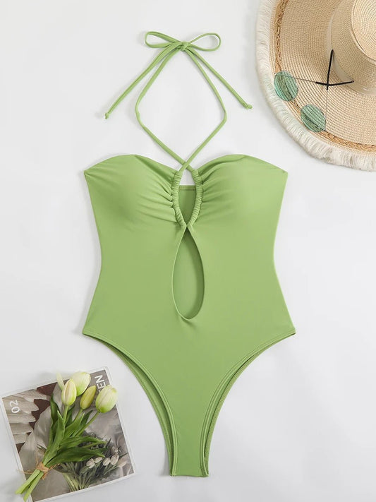 Sexy Halter Top Bikinis Bandeau Swimwear One Piece Women Swimsuit 2025 Female Bath Bathing Suit Swimming for Beach Wear Monokini - Chrissy's Eye