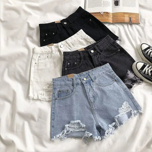 Denim Shorts Women Summer Fashion Casual High Waist Ripped Jeans Hot Pants Streetwear Blue Trousers - Chrissy's Eye