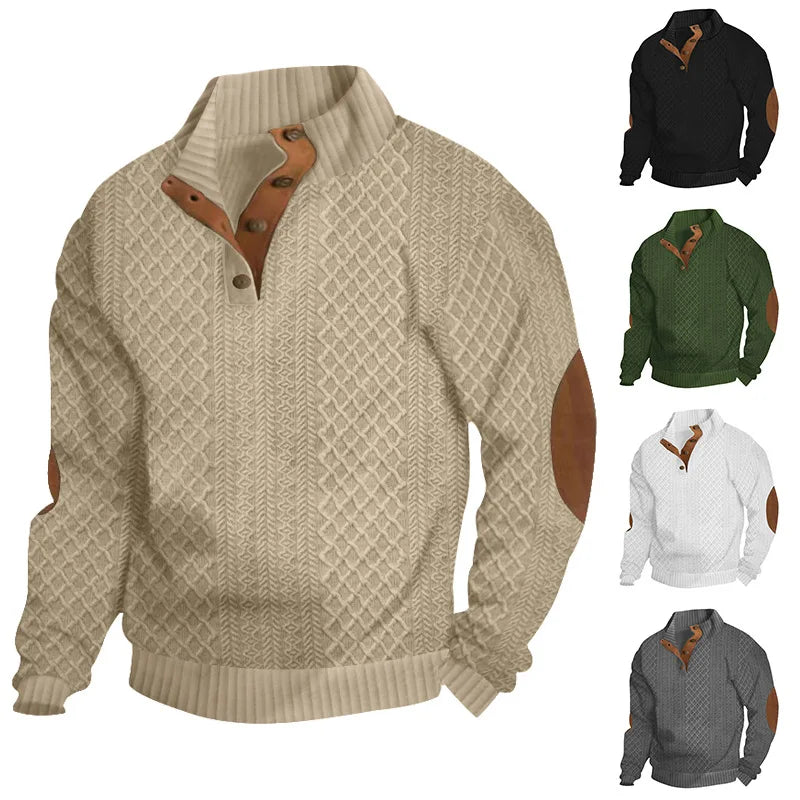 2024 cross-border hot-selling autumn and winter men's casual stand-up collar long-sleeved jacquard knitted pullover sweater - Chrissy's Eye