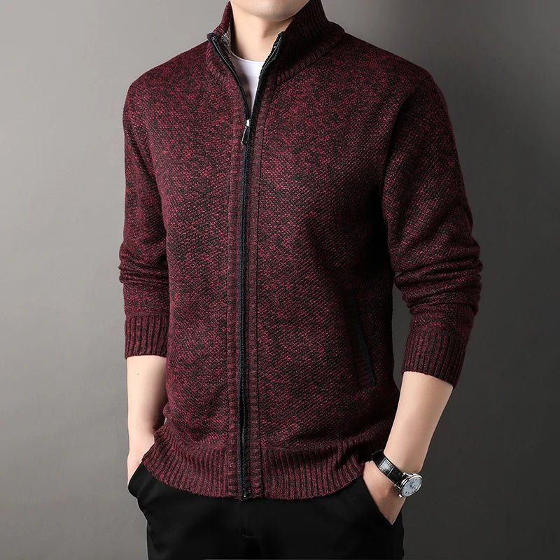 Men's Stand-up Collar Knit Sweater Autumn Winter New Cardigan Tops Korean Slim Solid Color Sweatercoat Jacket - Chrissy's Eye