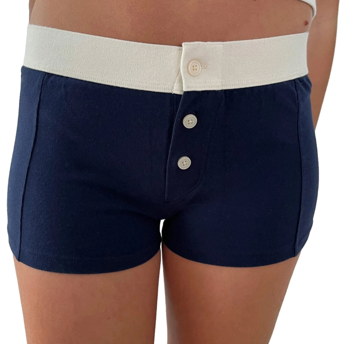 Combhasaki Womens Loungewear Shorts Y2K Vintage Elastic Low Waist Button Closure Graphic Printed Aesthetic Slim Fit Bottoms - Chrissy's Eye
