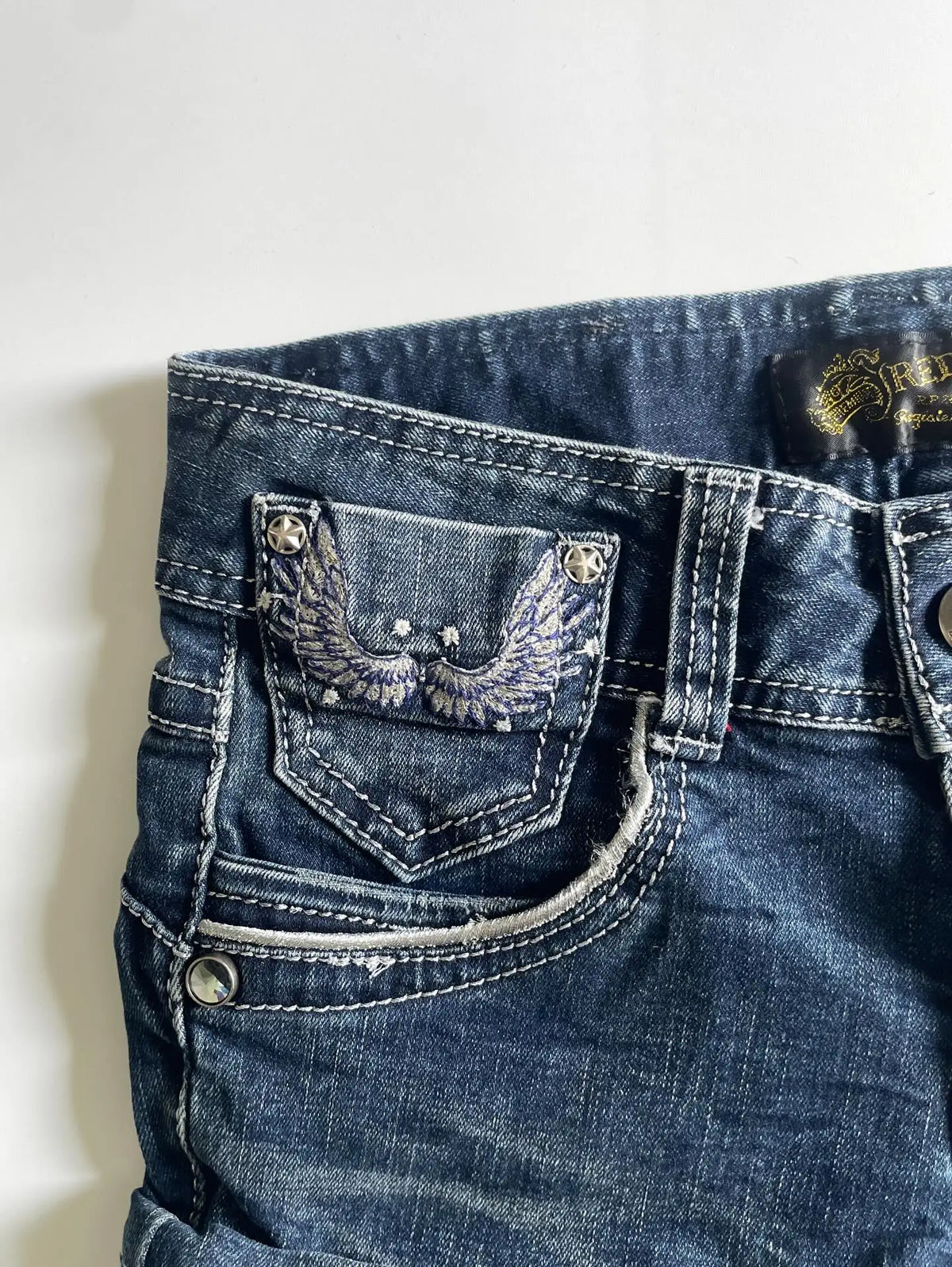 Y2K Japan Street Hottie Wing embroidery vintage Denim Shorts Harajuku Slim Skirt Light Blue Jean Low Waist Short Mini Skirt - Chrissy's Eye